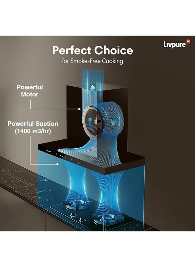 Livpure مِدخنة مطبخ ليفبيور فينيكس 60 سم بدون فلتر – قدرة شفط 1400 م³/ساعة، تحكم باللمس والحركة، إضاءة LED - Image 5